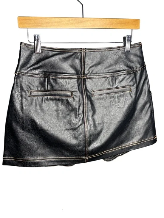 Pilcro | Faux Leather Mini Skirt | Black Panel Lace-Up | Anthropologie | Size 2 - Picture 5 of 7